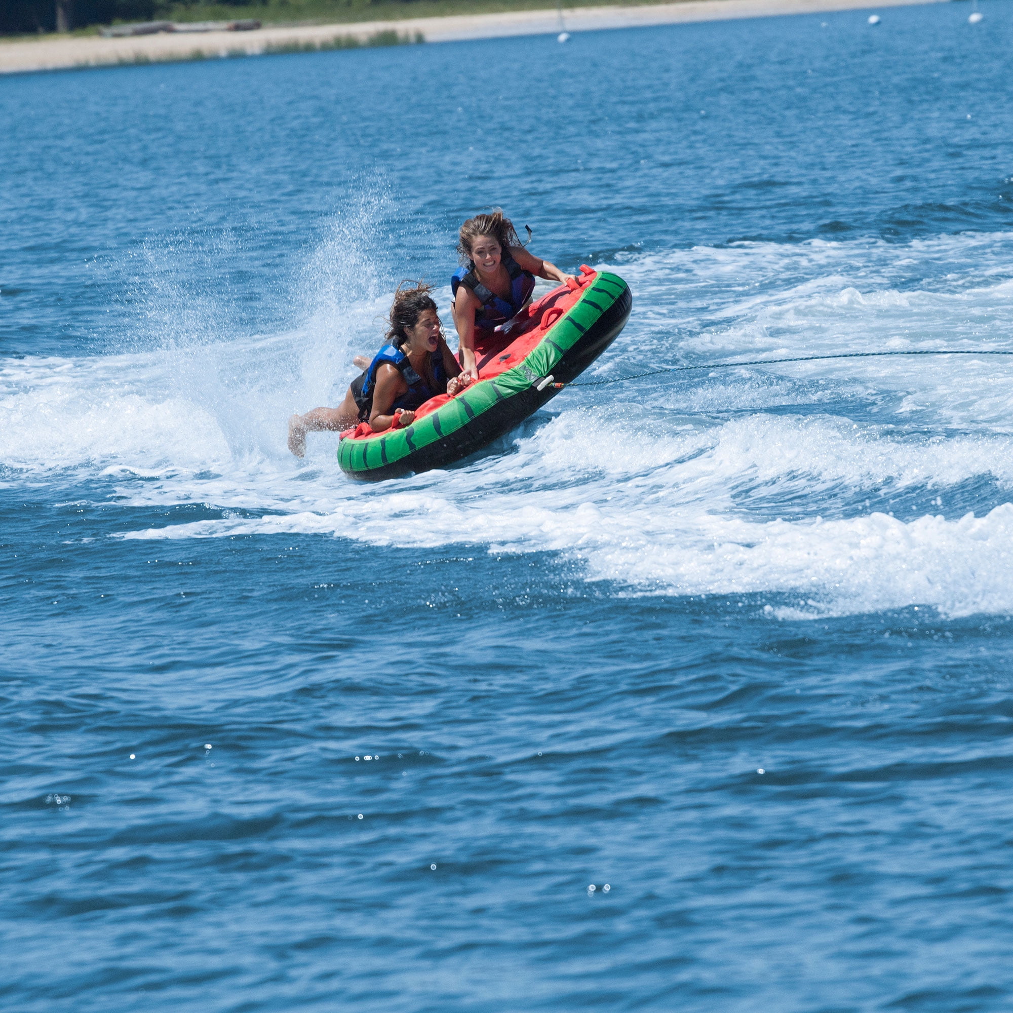Solstice Inflatable 2 Rider Watermelon Towable Tube Float Raft, Multicolor, one Size