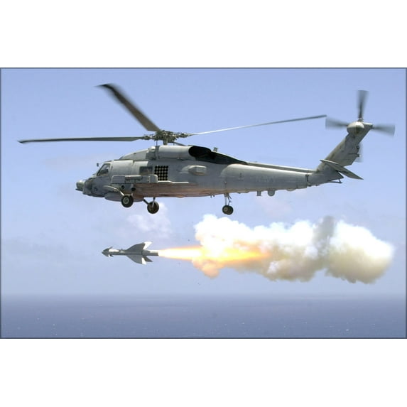 24"x36" Gallery Poster, An SH-60B sh-60 Sea Hawk of Helicopter Antisubmarine Light Five One (HSL-51) fires an AGM-119 Penguin anti-ship mi