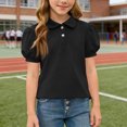 thumbnail image 4 of YNGKMEA Uniform Polo Shirts for Girls Short Sleeve Peter Pan Collar School Uniform Shirts Kids Cute Puff Sleeve Polo Shirt, 4 of 6