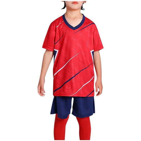 CYRBOKO Toddler Boys Athletic Outfit Sets Elastic Waist Training Quick-dry Short Sleeve Sports Suit Red Size 3-4 T