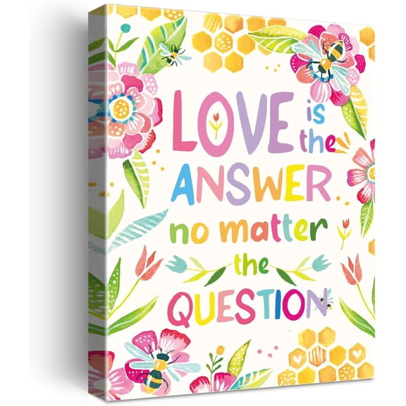 Inspirational Quotes Motto Framed Canvas Wall Art Gifts for Women Girls Friends Sister,Motivational Canvas Prints Framed Wall Art for Home bedroom Living Room Wall Decor-Love Is Answer No Matter The