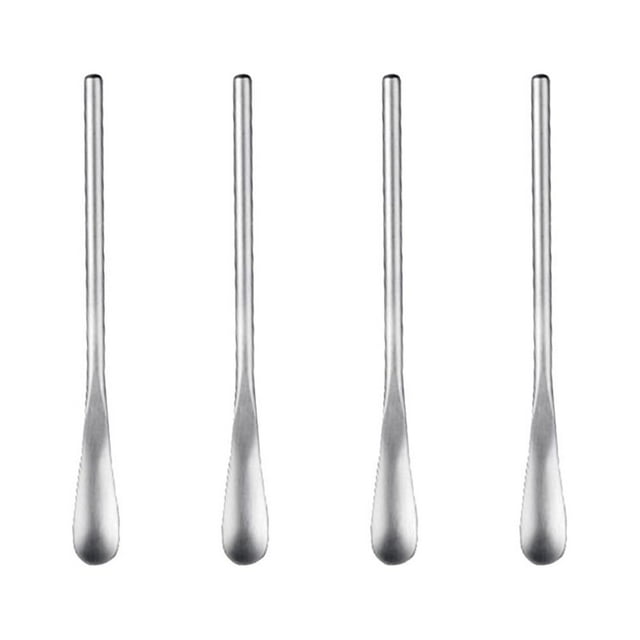 4pcs Stainless Steel Stirring Ice Spoon Ice Cream Spoons Cocktail Spoons Swizzle Stick (Short Handle, Silver)