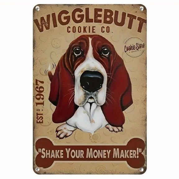 12X8inch , Wigglebutt Cookie Co. Basset Hound Aluminum Sign - Vintage Retro Metal Wall Art Plaque 8x12 Inch, Rustic Kitchen Decor with Pre-Drilled Holes, Perfect for Home, Cafe, Bar, Garage & Gift