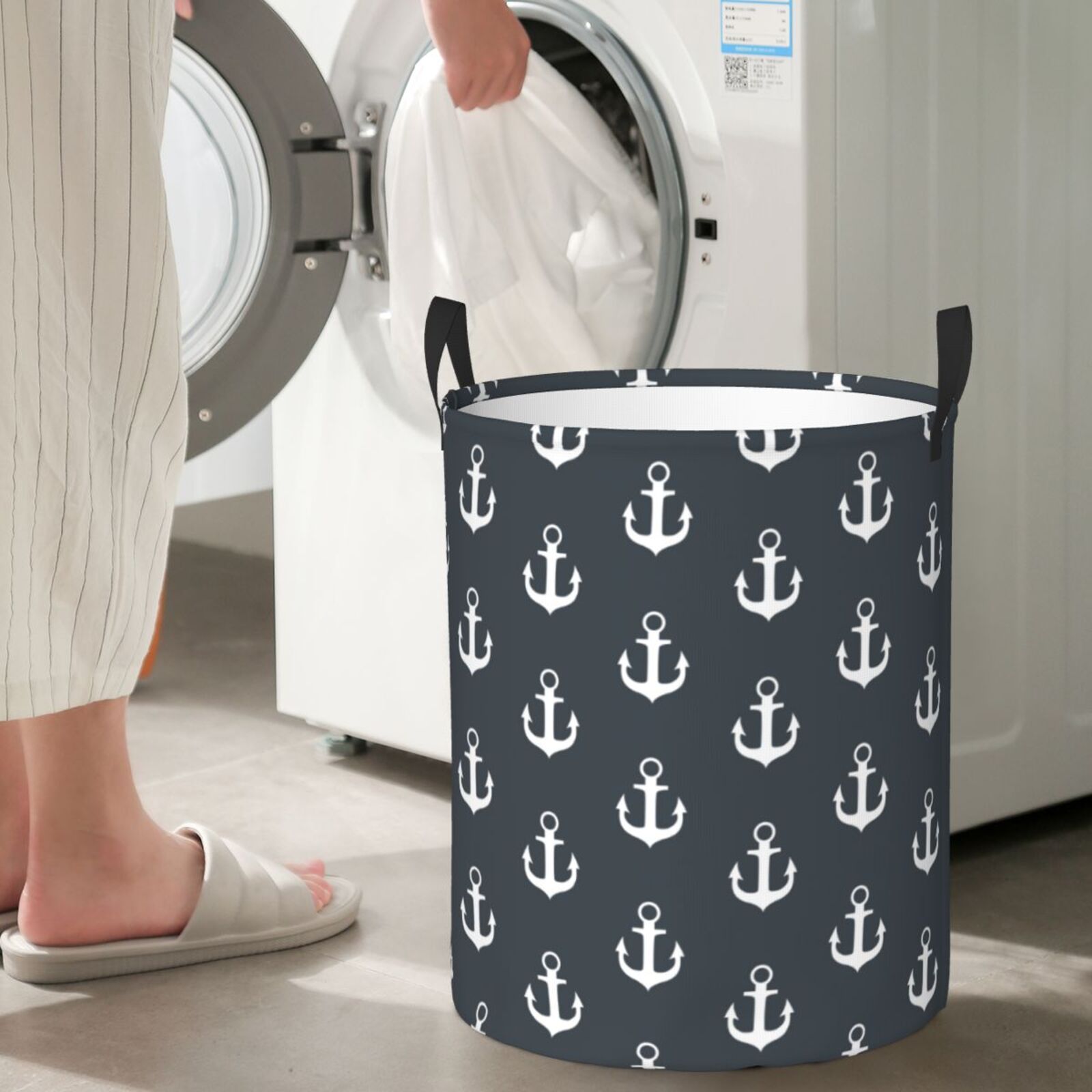 Large Laundry Basket with Handles - white Anchor vintage black Kids Baby Dirty Clothes Laundry Hamper for Bedroom Aesthetic