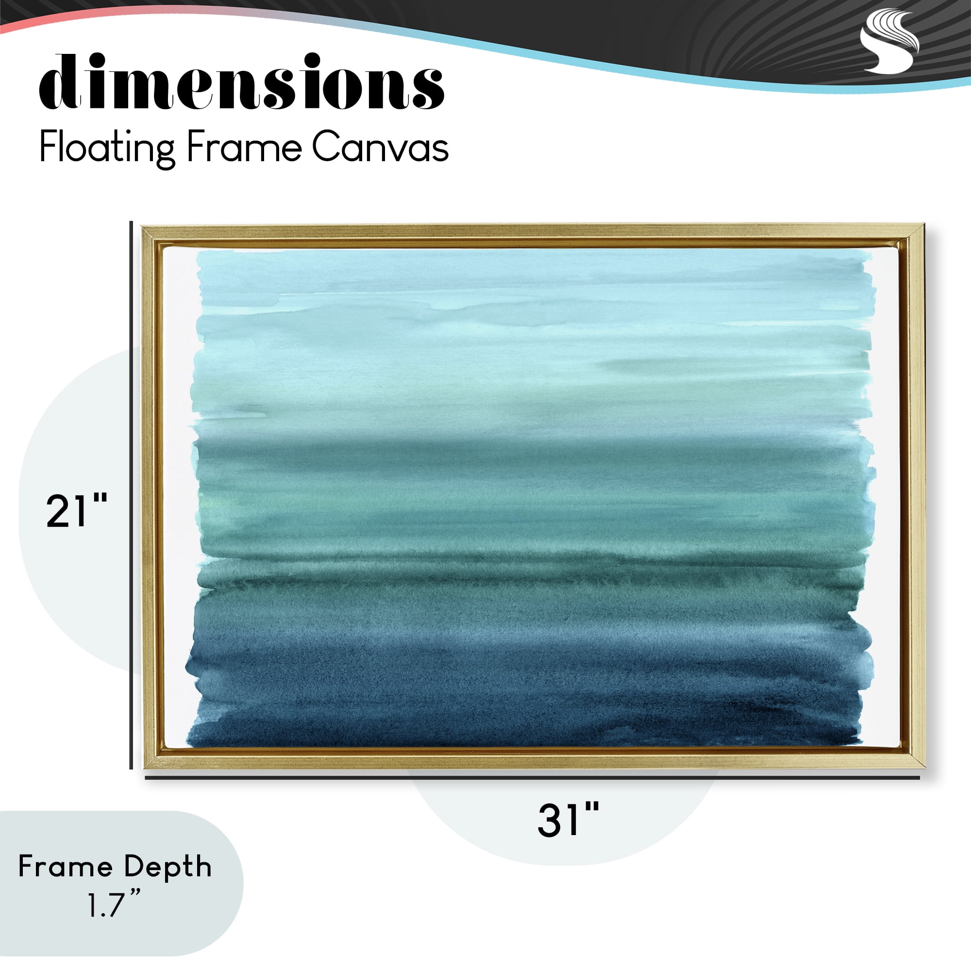Stupell Industries Ombre Teal Gradient Gold Framed Floater Canvas Wall Art, design by Allie Corbin
