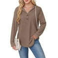 thumbnail image 4 of fatyb Hoodies for Women Button V Neck Casual Tunic Shirts Womens Long Sleeve Loose Tee Blouses with Hood, 4 of 6