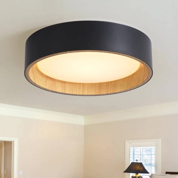 Modern Wood Grain LED Flush Mount Ceiling Light, Dimmable 3CCT 3000K-5000K, 25W 1000LM