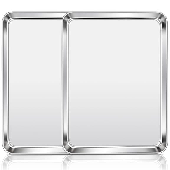 Coliware 16”x 12” Baking Pan Cookie Sheet Set of 2, Stainless Steel Rimmed Half Sheet, Metal Flat Cooking Tray Pans for Oven Toasting