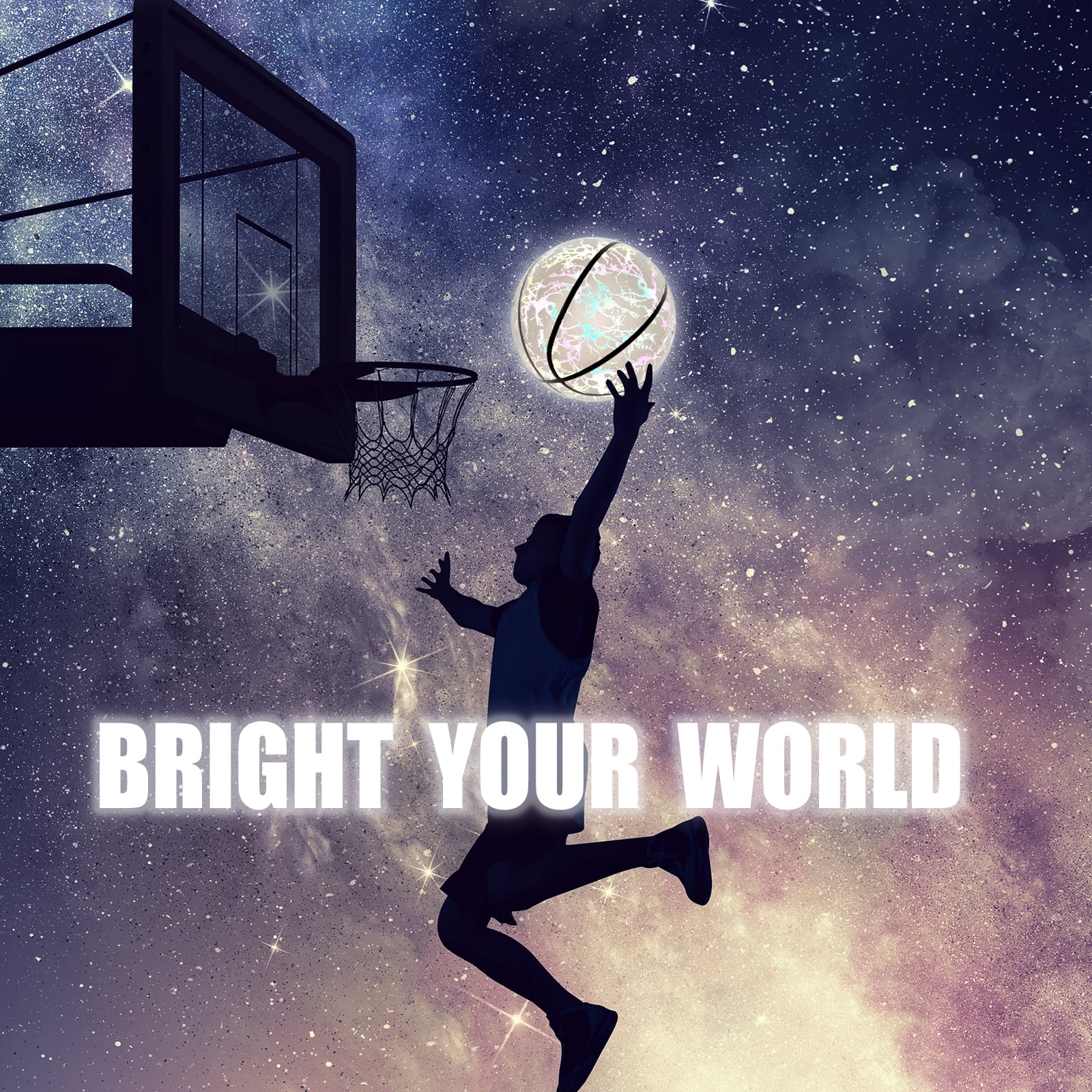 Holographic Basketball Official Size 7- Extra Pump and Net - Glow in The Dark Ball - Reflective Glowing PU Leather-Indoor and Outdoor Training Ball-Perfect Gifts for Men,Women,Teen Kids,Boys & Girls
