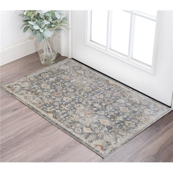 HomeRoots 570863 2 x 3 ft. Dark Gray Ivory & Brown Medallion Rectangle Area Rug
