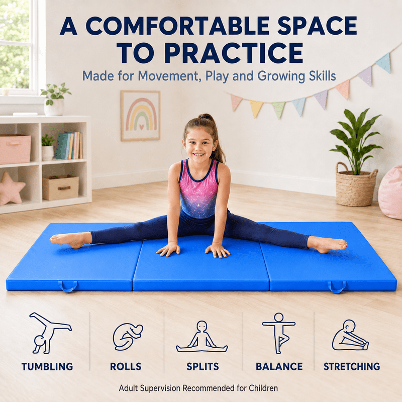 Tumbling Mat, 6’x2" Thick High Density Anti Tear Gymnastics Mat, Gym Folding Exercise Aerobics Mats w/Carrying Handles for Home Gym Exercise, Multiple Colors
