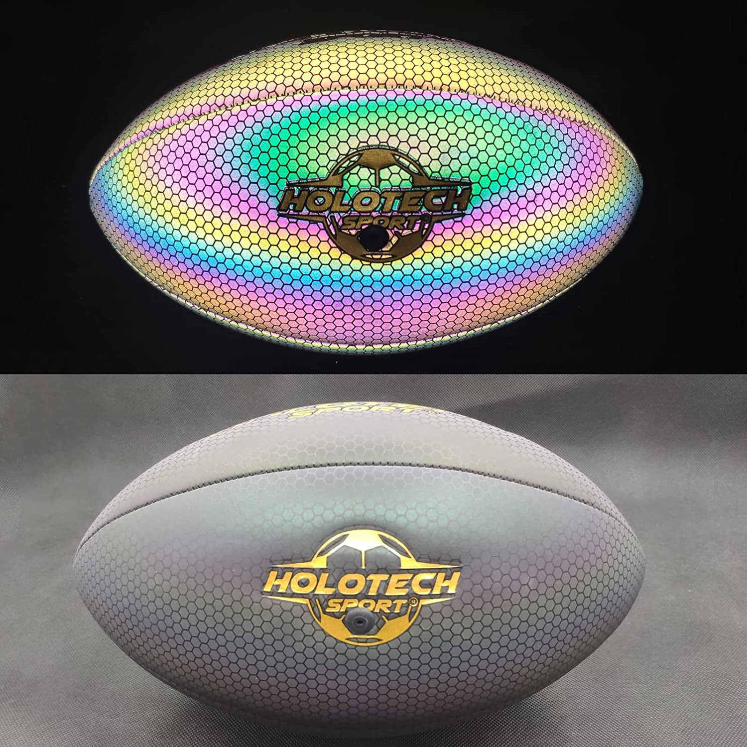 MILA CHIC Football, Holographic Football Size 9, Reflective Glowing Footballs with Pump for Kids, Teens and Adults - Leather Football Outdoor All-Weather
