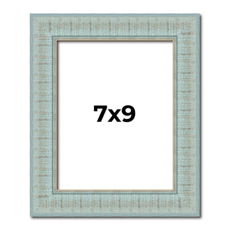 7x9 Frame Blue Teal Distressed Solid Wood Picture Frame | 1.625 Inch Moulding Width | Sonoma Blue