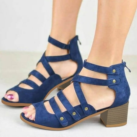 

〖Yilirongyumm〗 Blue 40 Sandals Women Buckle Outdoor Heels Toe Strap Breathable Summer Beach Sandals Mouth High Open Fish Shoes Women s Sandals