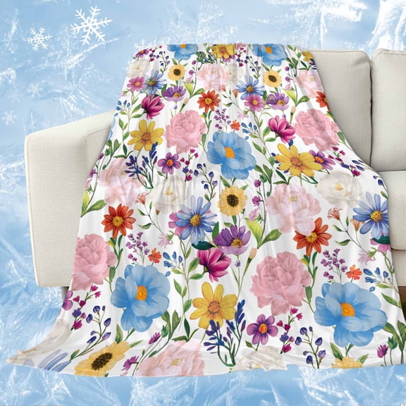 Colorful Floral Spring Cooling Blanket,Lightweight Breathable Summer Throw Blanket with Double Sided Cold Effect,Country Watercolor Botanical Picnic Blankets Bed Sheet for Hot Sleepers 60"x80"