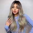 thumbnail image 3 of Brown Blonde Wigs for Women Long Blonde Wavy With Dark Roots Synthetic Wig Heat Resistant, 3 of 6