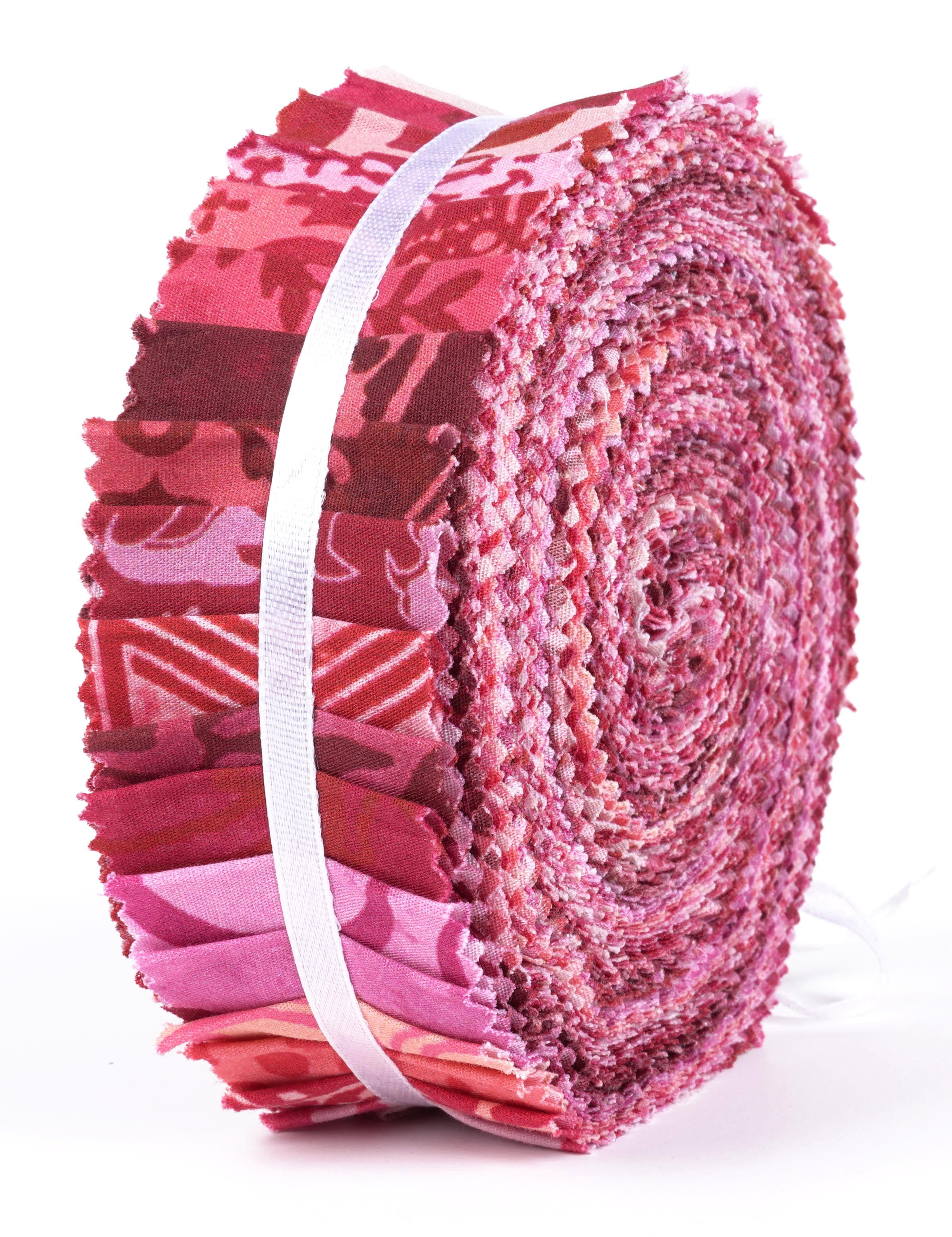 Soimoi 40Pcs Batik Print Precut Fabrics Strips Roll Up 1.5x42inches Cotton Jelly Rolls For Quilting - Pink