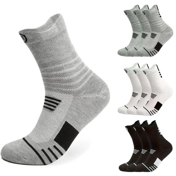 Domzle Basketball Socks Compression Cushion Thick Cycling Athletic Crew Sock Arch Support, Breathable Mesh, Seamless Toe, Sports Tab, Moisture Wicking, Running Sock for Men Women Black