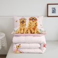thumbnail image 5 of Manfei Kawaii Dachshund Queen Comforter Set, Romantic Rose Flower Comforter Sets Queen, Pink Golden, Pink Reversible, 3pcs, 1 Comforter and 2 Pillowcases, 5 of 7