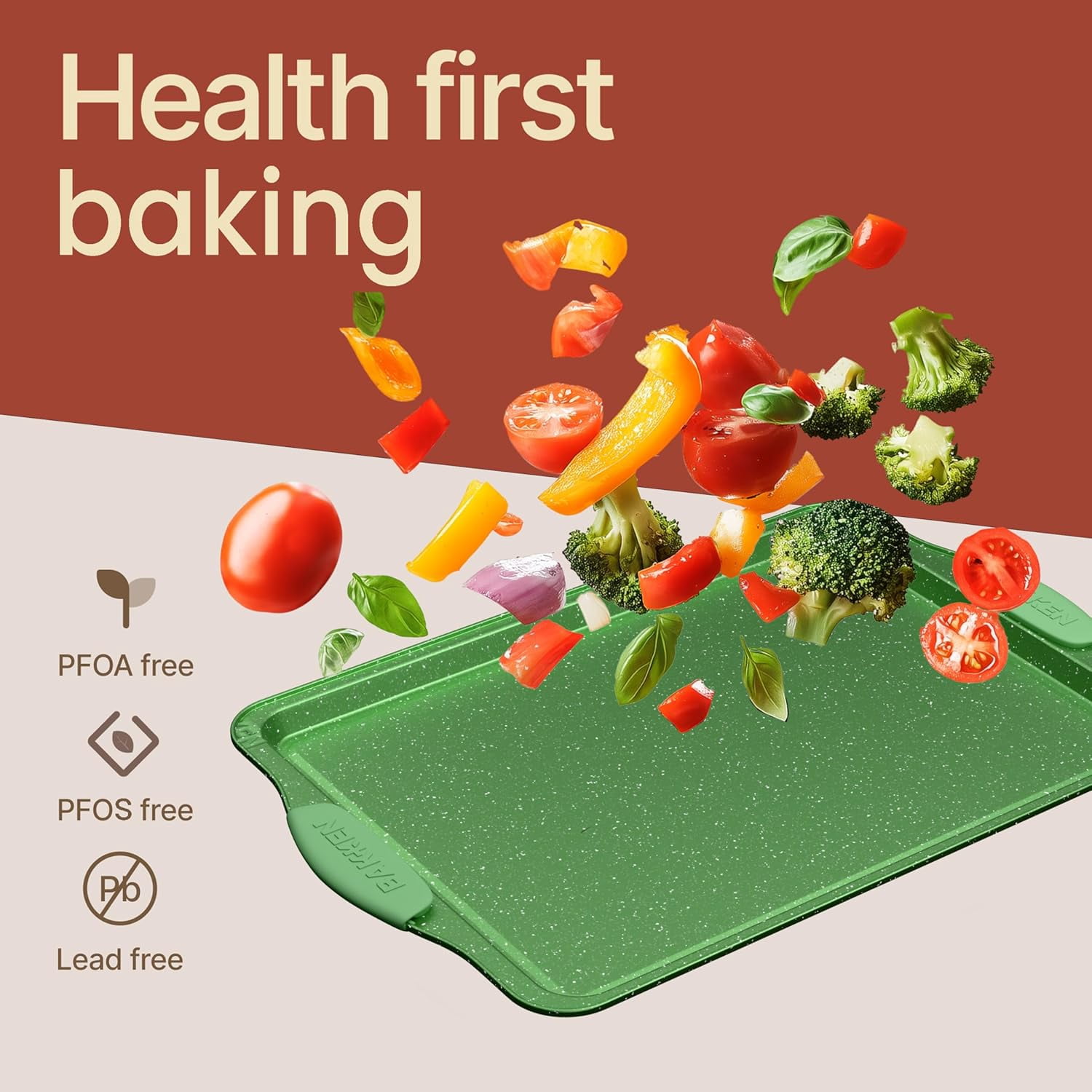 Bakken- Swiss Kitchen Baking Pan Set - Nonstick Green Marble Coating, Carbon Steel Bakeware Sets with Green Silicone Handles, Kitchen Essentials, Oven Safe