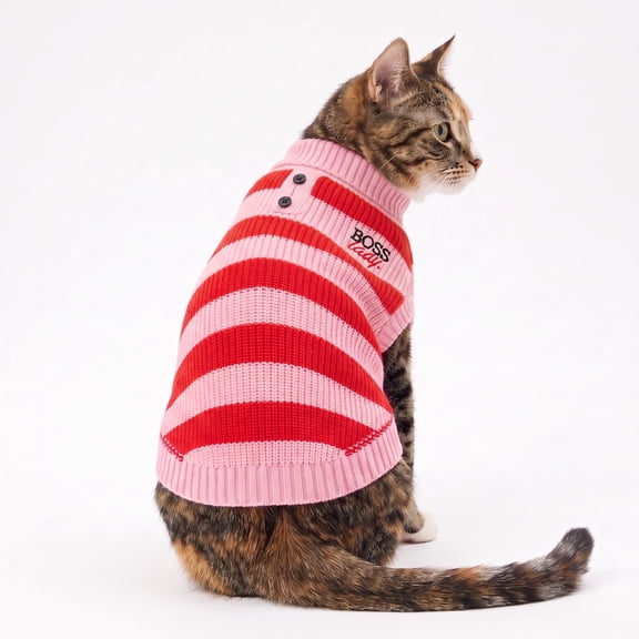 Vibrant Life Holiday Boss Lady Sweater for Dogs and Cats, Pink and Red, Small