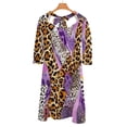 thumbnail image 6 of Purple Leopard Print Abstract Women's 3/4 Sleeve Dresses Elegant A-Line Midi Dress Flare Summer Casual Sundress, 6 of 9