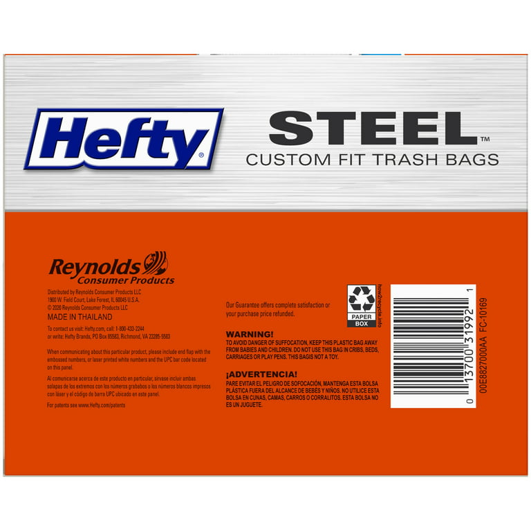 Hefty Steel Custom Fit L Size Drawstring Trash Bags, Black, Unscented, 14.5  Gallon, 50 Count