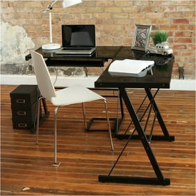 Realspace Mezza L Shaped Glass Computer Desk Black Chrom