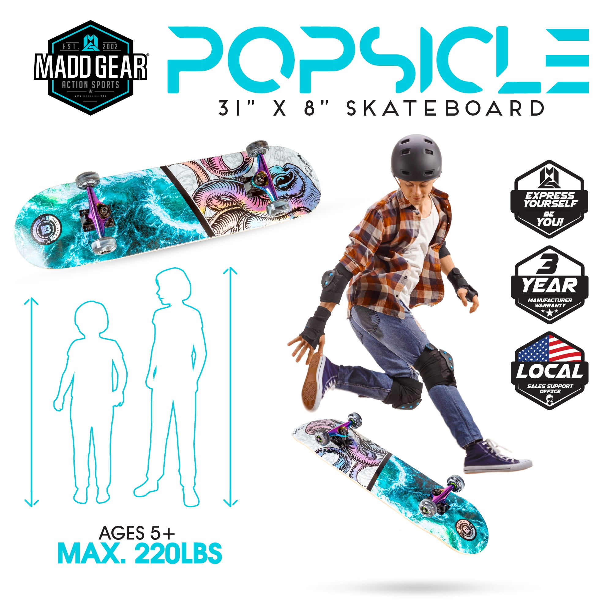 Afslachten Nauwkeurigheid matchmaker Madd Gear Skateboard 31 x 7 Complete Grind Skateboard with 54 mm Wheels-  Abyss - Walmart.com