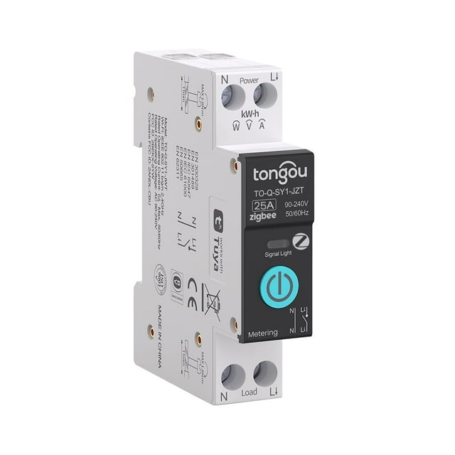 ZigBee Commutateur Intelligent, Commutateur Intelligent Bricolage Compatible avec Alexa, l'Assistant Google, Télécommande d'Application TUYA/Smart Life, avec Mesure, Commande Vocale et Fonction Minuterie, 25 A
