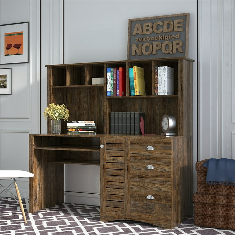 Modern Computer Desk with Storage Shelves & Drawers, Study Table with Hutch