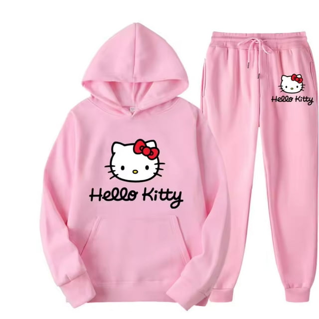 Cross-border AliExpress Hot Selling Hello Kitty Cartoon Print Unisex Casual Hooded Sweatshirt Casual Trousers suit