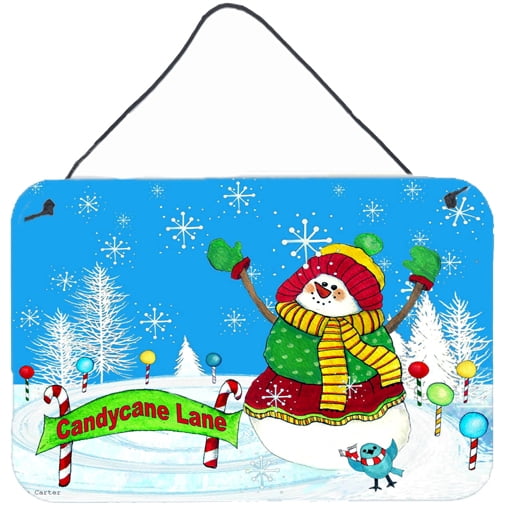 Carolines Treasures PJC1075DS812 Candy Cane Lane Snowman Wall or Door Hanging Prints  8x12 multicolor