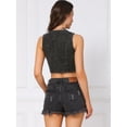thumbnail image 3 of DARING DIVA Women's Sleeveless V Neck Button Down Cropped Jean Vest XS Black, 3 of 8