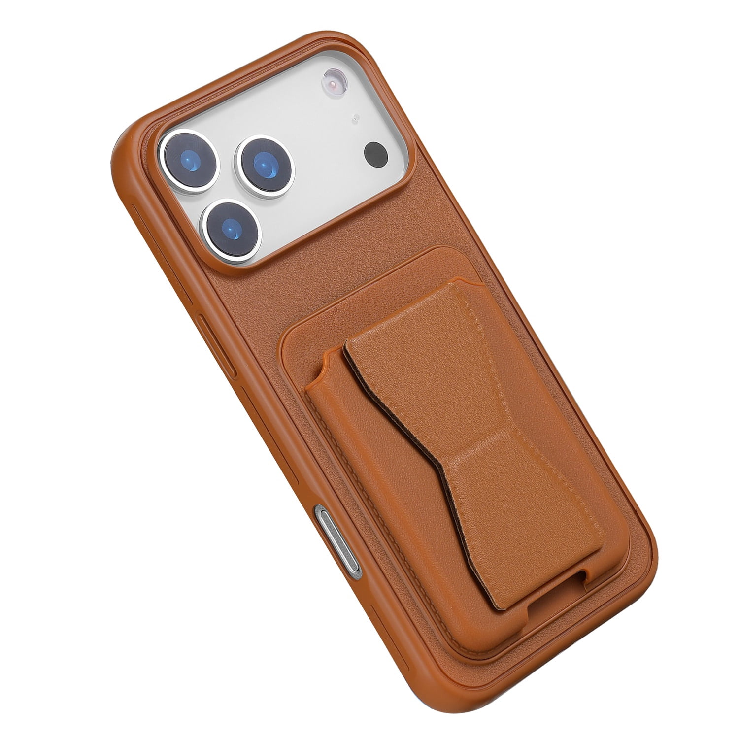 Magnetic Leather Wallet Stand Case Designed for iPhone 17 Pro - Brown