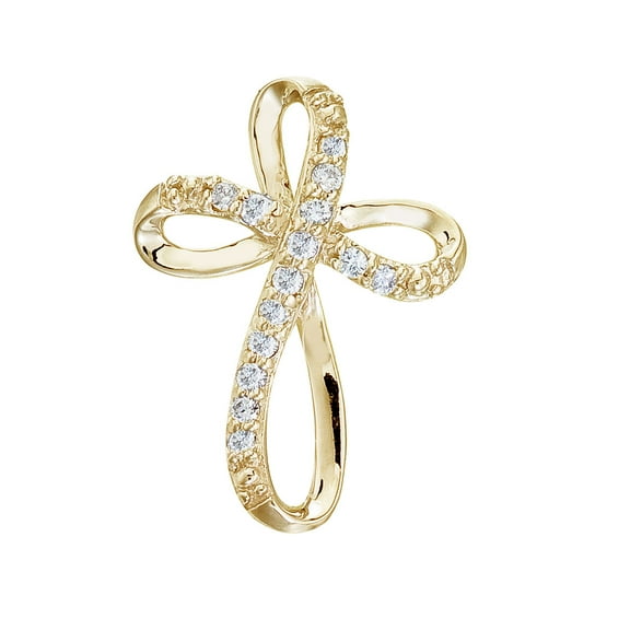 14K Yellow Gold Diamond Swirl Cross Pendant
