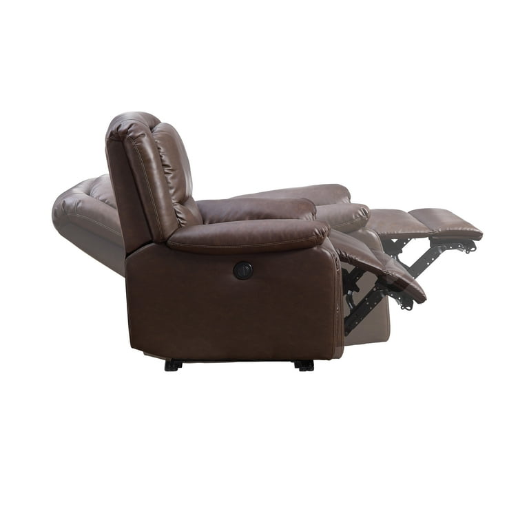 Serta Push Button Power Recliner with Deep Body Cushions Brown Faux Leather Upholstery