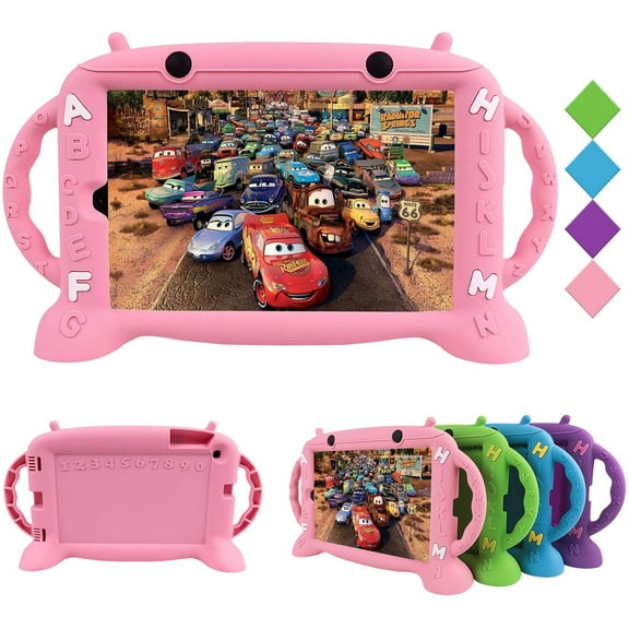 Golden Sheeps Kid Case Compatible for Samsung Galaxy Tab A 10.1 2019 Model T510 T515 T517 Lovely Cartoon Shockproof Silicone Protective Convertible Handle Stand [BPA Free] (Pink)