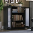 thumbnail image 4 of Palace Imports 100% Solid Wood 3-shelf Bookcase with Adjustable Shelves and Frosted Glass Doors, Black, 4 of 5