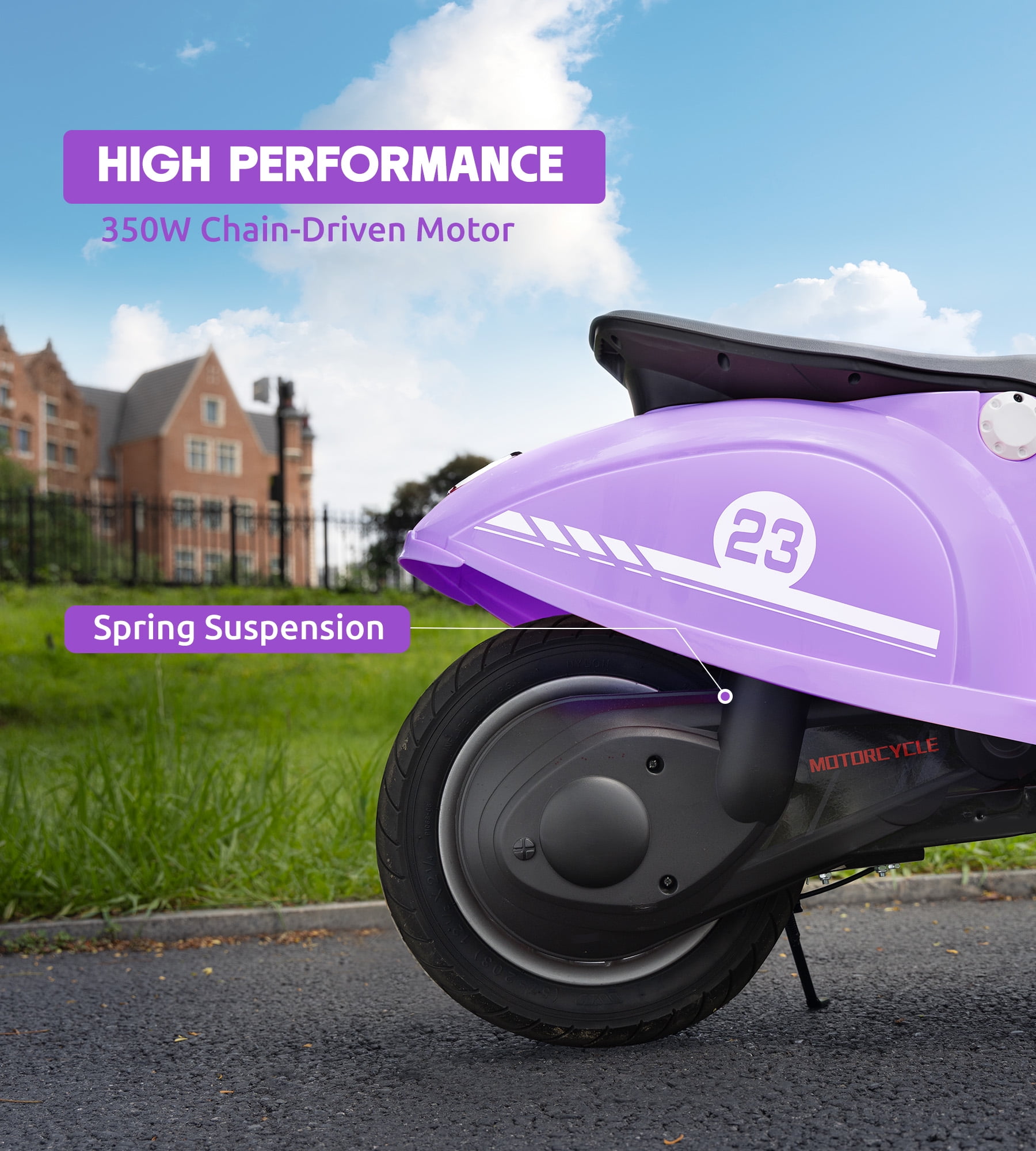 SaveJoy 24V Retro Ride on Motorcycle for Kids Ages 8+, LED