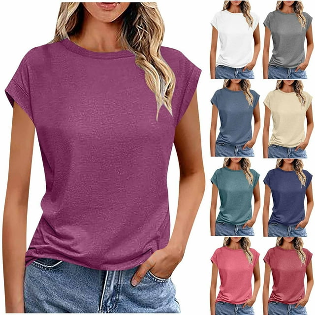 Women's Basic Tees Casual Oversize Solid Color Round Neck Short Sleeve Blouse T-Shirt Top Gray