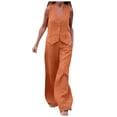 thumbnail image 1 of Conjunto informal de algodón de 2 piezas para mujer: camisa sin mangas con botones y pantalones rectos de pierna ancha con bolsillos, diseño sexy en el pecho, para el día a día/formal., 1 of 6