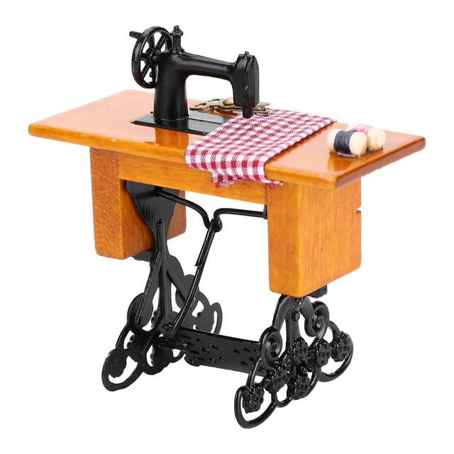Máquina De Coser Para Casa De Muñecas 1/12, Juguete De Muebles En Miniatura De Con Tela A Rayas Y Tijeras, Para Decoración De Casa De Muñecas