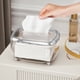 thumbnail image 4 of Porta toallas de papel con base de resorte y tapa magnética | Dispensador de servilletas abatible para cocina, baño y oficina | Organizador de plástico de 19 x 14 x 12 cm | Oro rosa, 4 of 6