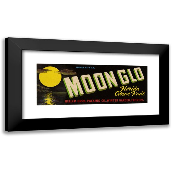 Anonymous 14x8 Black Modern Framed Museum Art Print Titled - Moon Glo Florida Citrus Fruit Label (1930-1950)