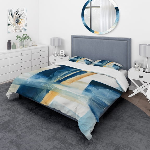 Designart 'Indigo Panel IV' Geometric Duvet Cover Set