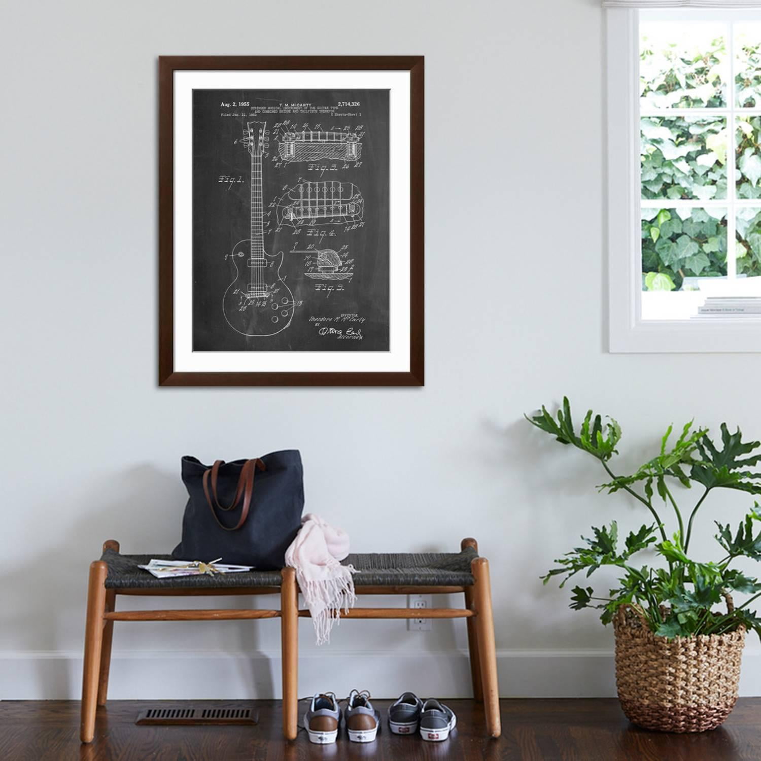 Art.com Gibson Les Paul Guitar Patent Art Print by Cole Borders, Brown Frame Wall Art, 32" x 40"