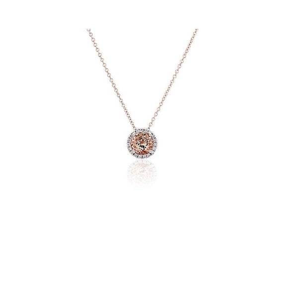 2.20 T.C.W Brilliant Round Shape Morganite Gemstone Natural Diamond Unique Halo Necklace for Women in Solid 14K Rose Gold With 18 inches Chain