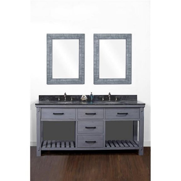 InFurniture WK8472-BG-WK TOP 72 in. Rustic Solid Fir Double Sink Vanity in Blue Grey Driftwood With Limestone Top-No Faucet