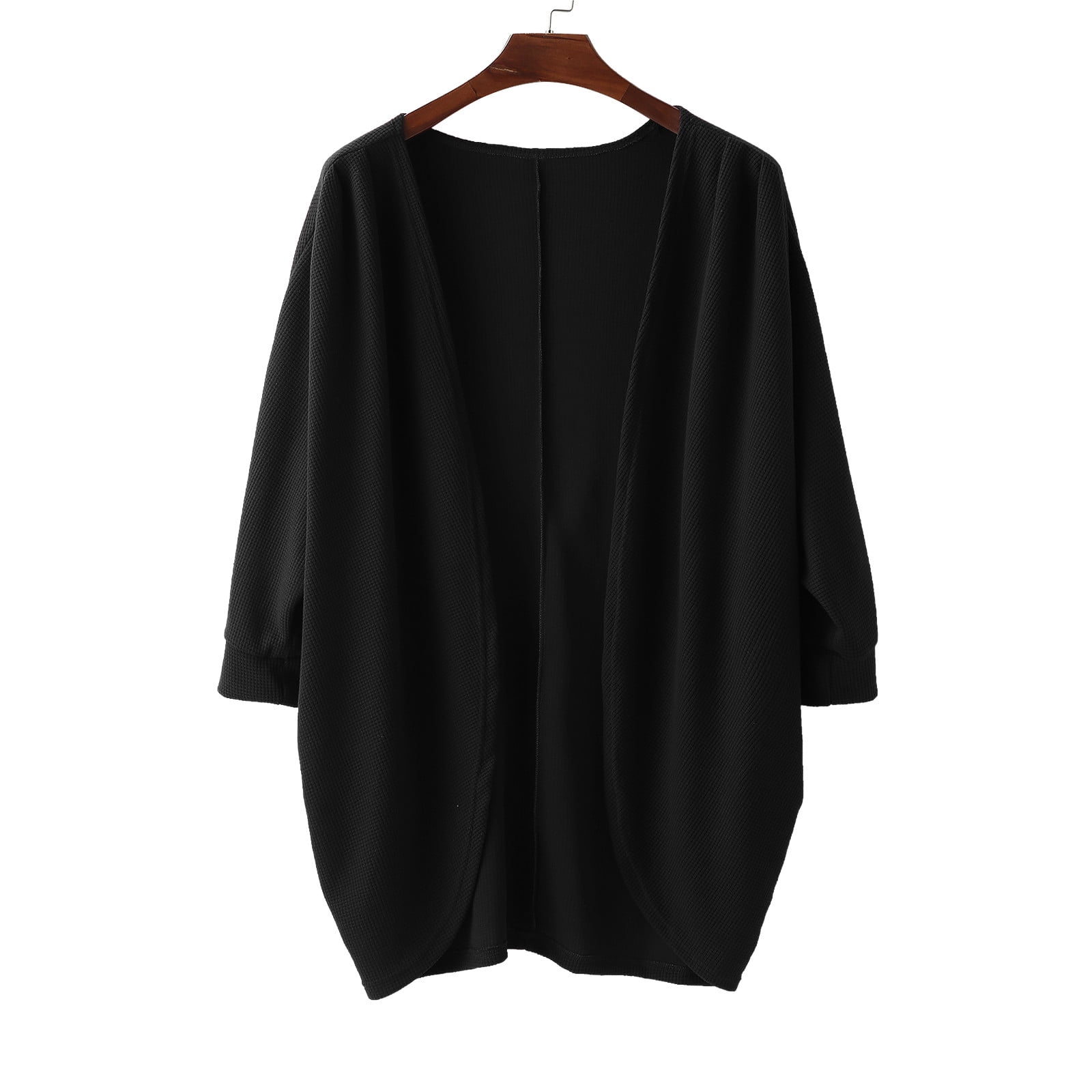 Women's Lightweight 3/4 Sleeve Cardigan - Long Open Front Duster With Pockets, Grey Small - View #5